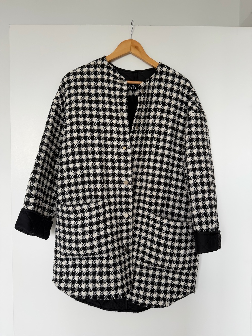 Zara Black & White Houndstooth Pea Coat